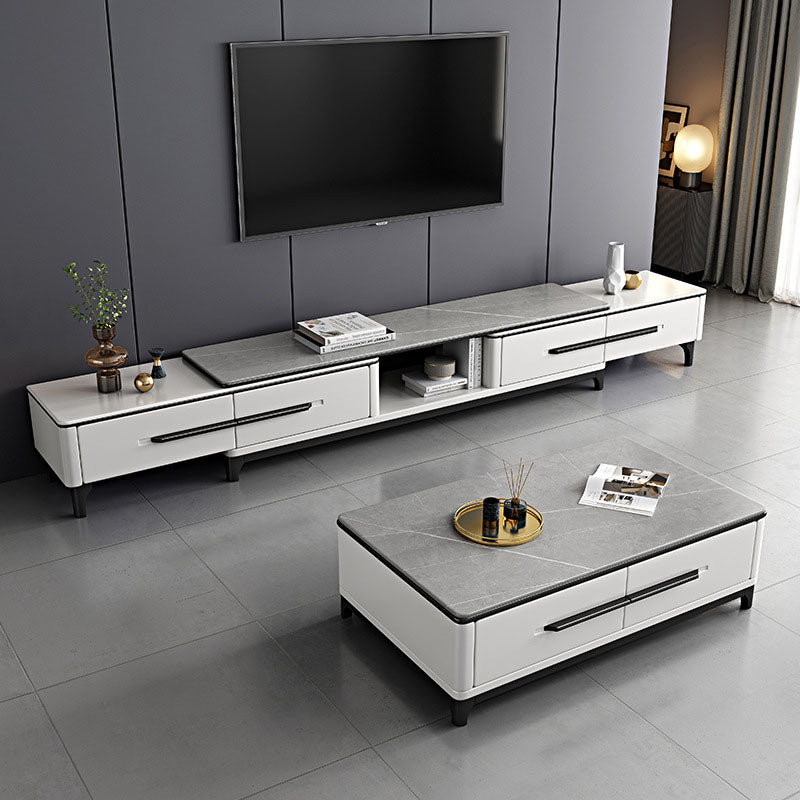 Contemporary Stone Top TV Stand Home TV Cabinet with Drawers for Living Room