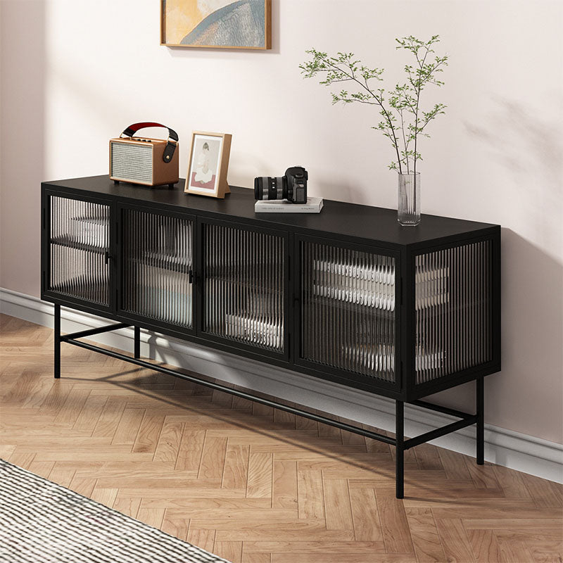 Industrial Metal and Glass TV Media Console 4-Door TV Media Stand