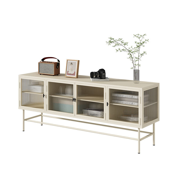 Industrial Metal and Glass TV Media Console 4-Door TV Media Stand