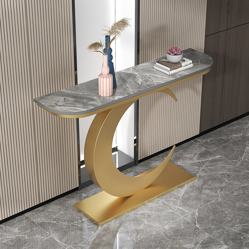 Glam Style Half Moon Console Table with Iron Pedestal Base for Hall