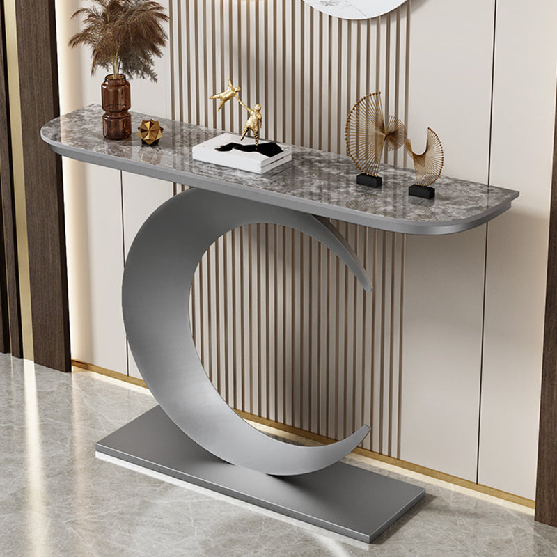 Glam Style Half Moon Console Table with Iron Pedestal Base for Hall