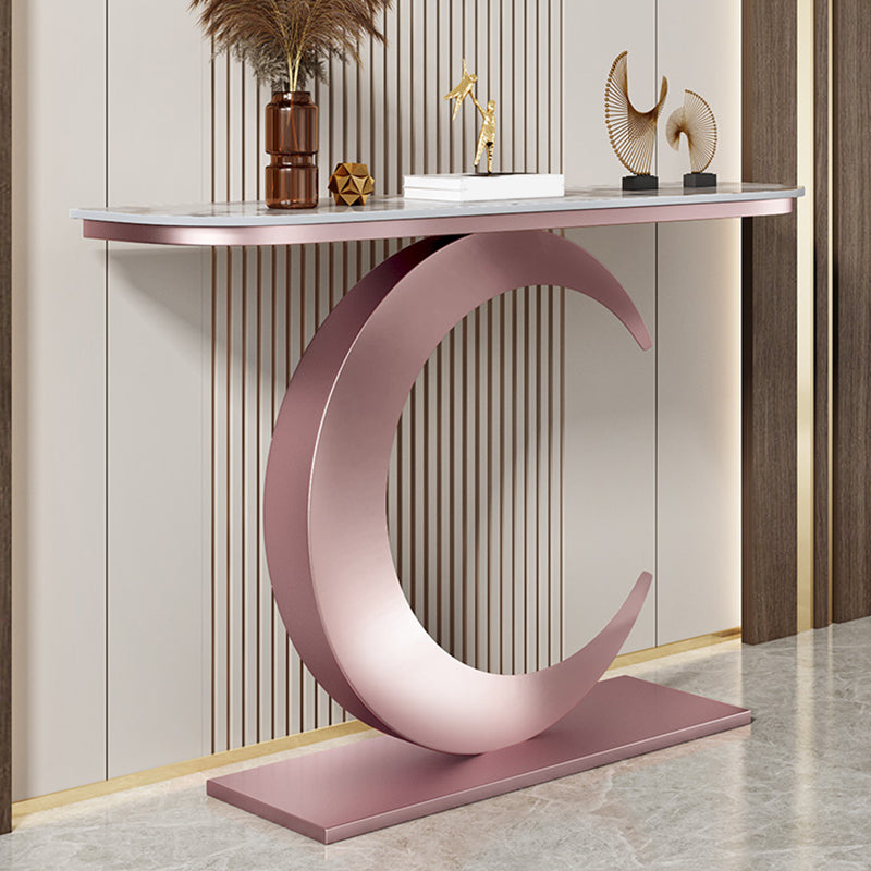 Glam Style Half Moon Console Table with Iron Pedestal Base for Hall