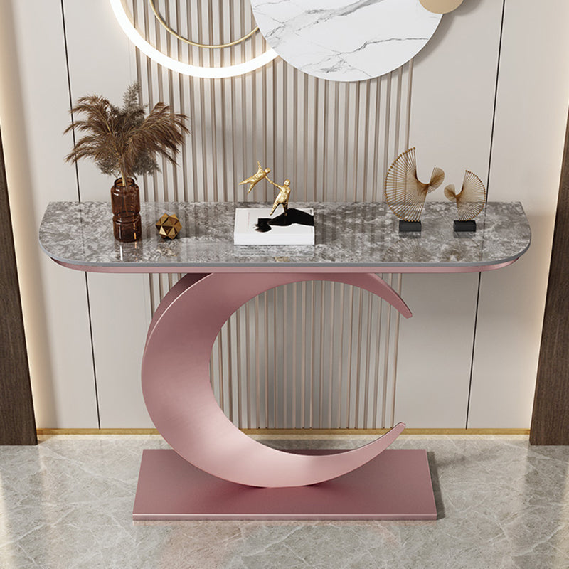 Glam Style Half Moon Console Table with Iron Pedestal Base for Hall