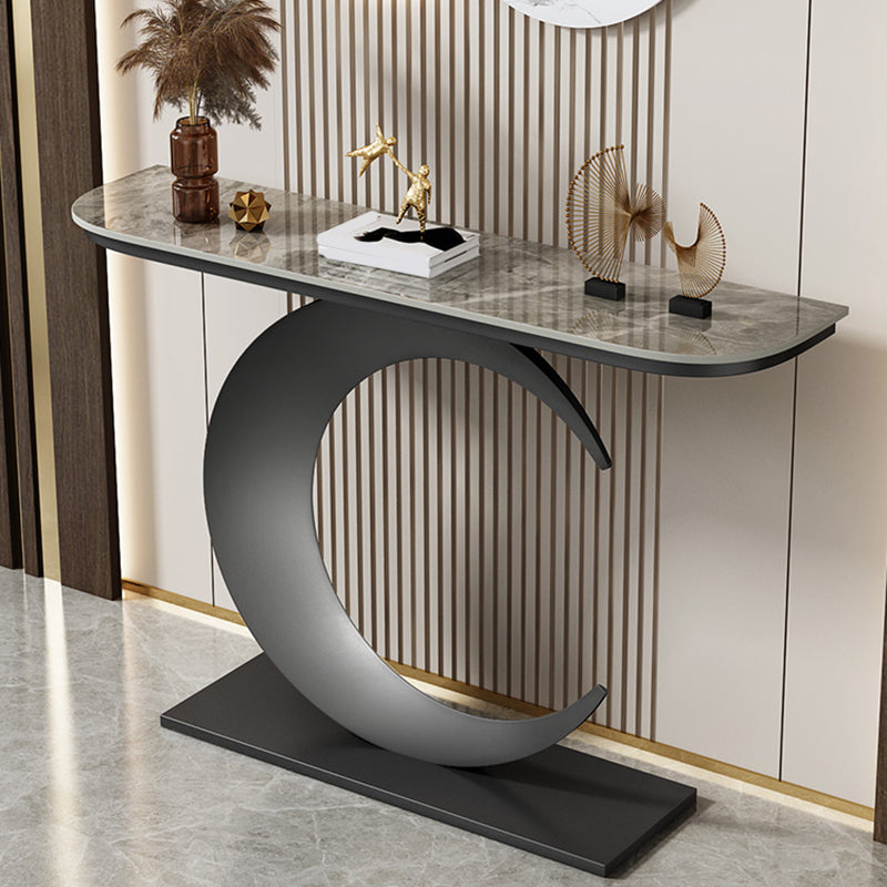 Glam Style Half Moon Console Table with Iron Pedestal Base for Hall