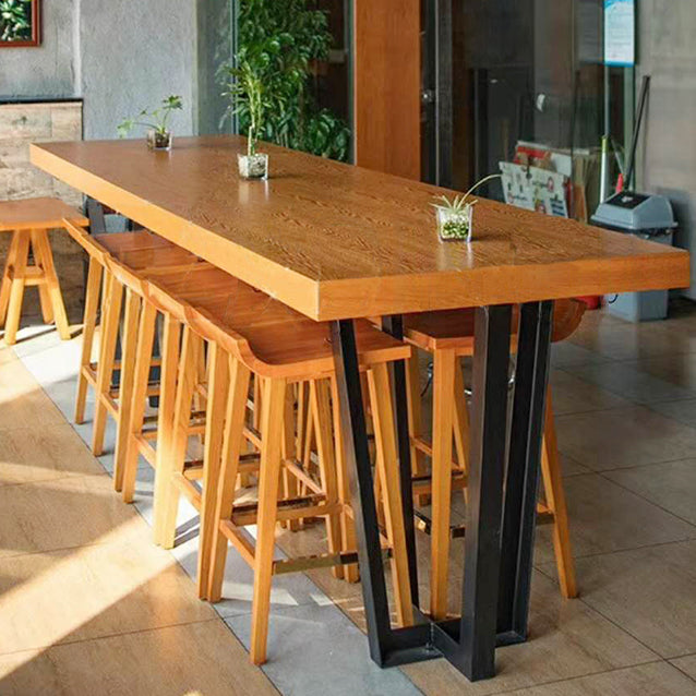 Contemporary Style Bar Table Solid Wood Sled Base Bar Dining Table