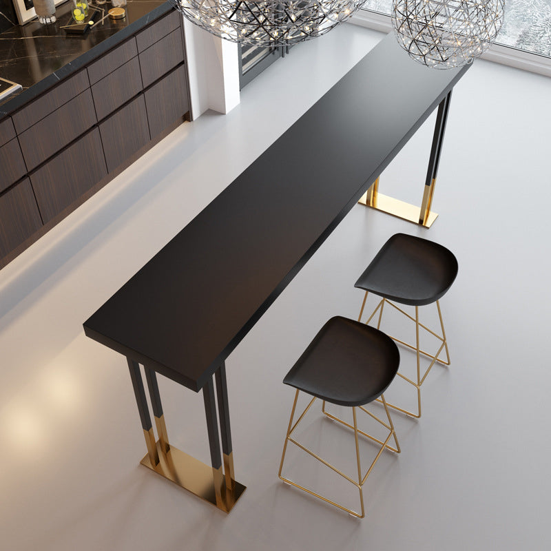 Glam Rectangle Pub Table with Metal Base Black Wood Top Bar Table