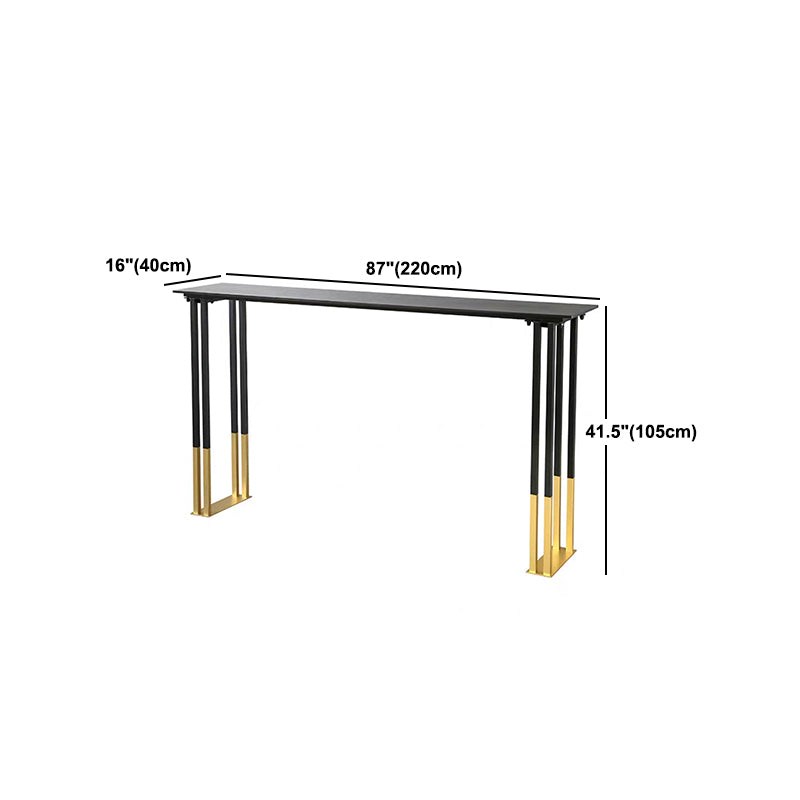 Glam Rectangle Pub Table with Metal Base Black Wood Top Bar Table