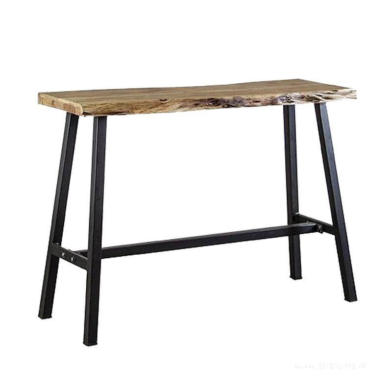 Industrial Bistro Table with Grey Metal Frame Distressed Brown Pine Wood Top Bar Table