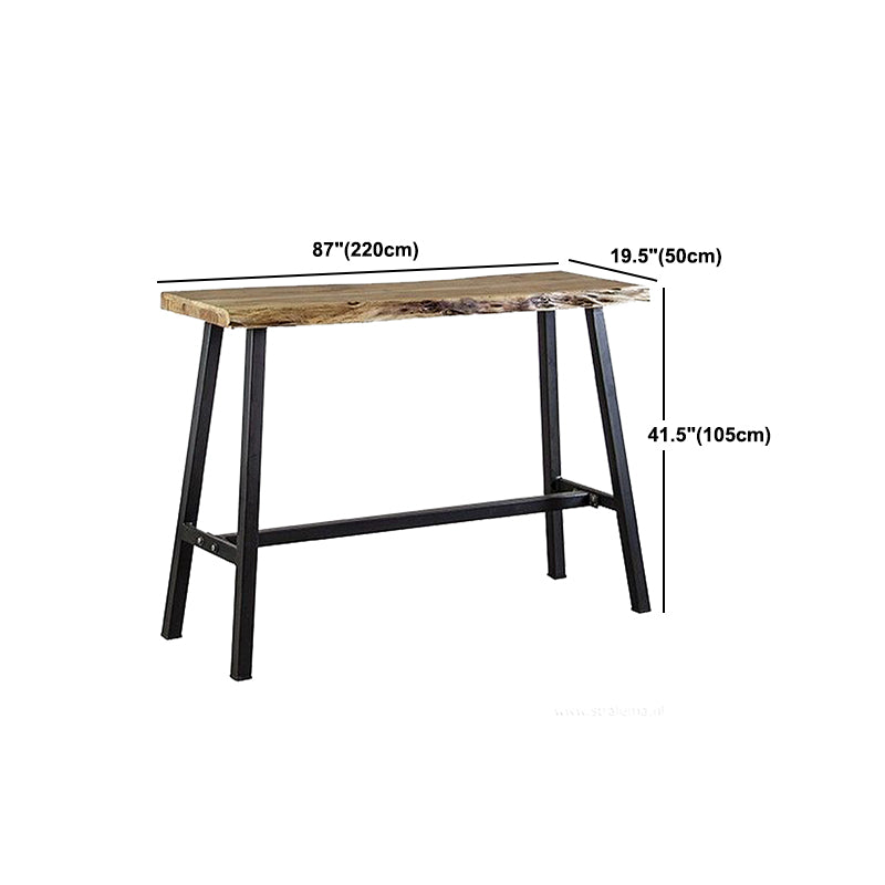 Industrial Bistro Table with Grey Metal Frame Distressed Brown Pine Wood Top Bar Table