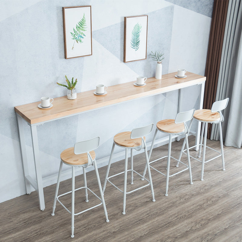 White Metal Frame Industrial Bistro Table Natural Pine Wood Top Bar Table