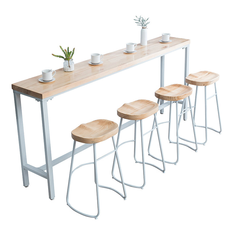 White Metal Frame Industrial Bistro Table Natural Pine Wood Top Bar Table