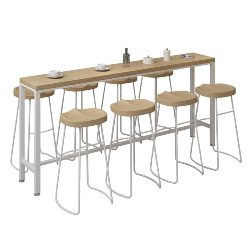 Natural Finish Wood Top Bar Table Industrial White Metal Frame Bistro Table