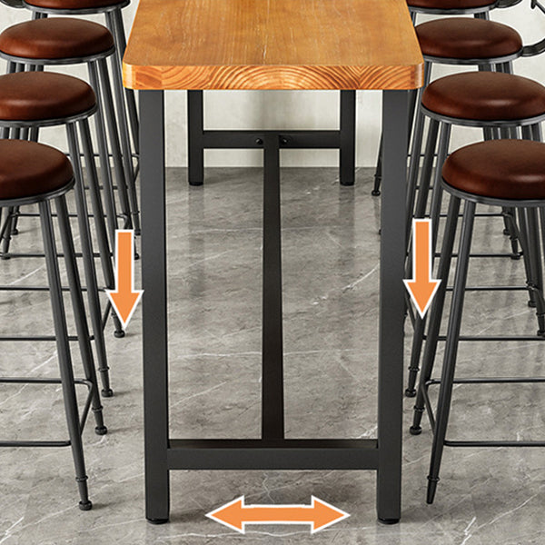 Industrial Metal Frame Bar Table with Trestle Brown Pine Wood Top Bistro Table