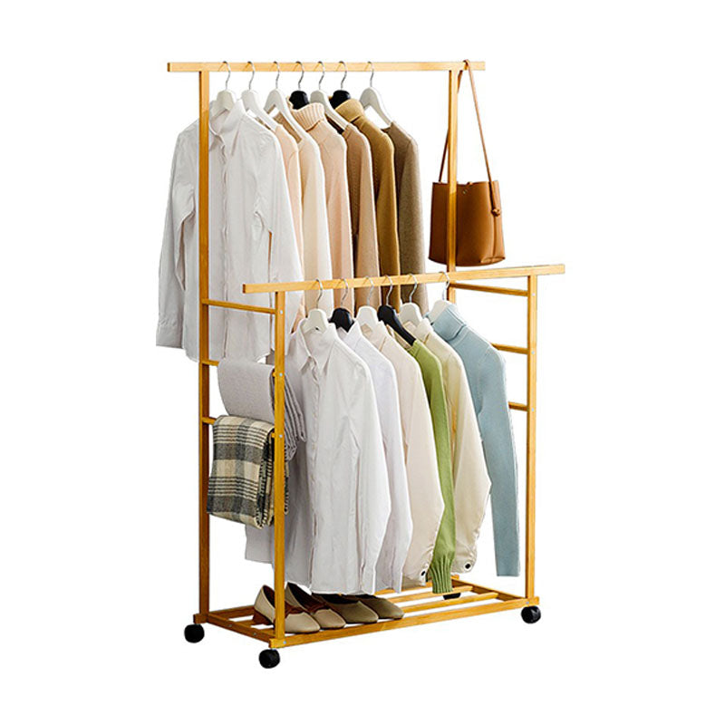 4 Hooks Hall Stand Hall Tree with Castors Bamboo Wood Coat Hanger