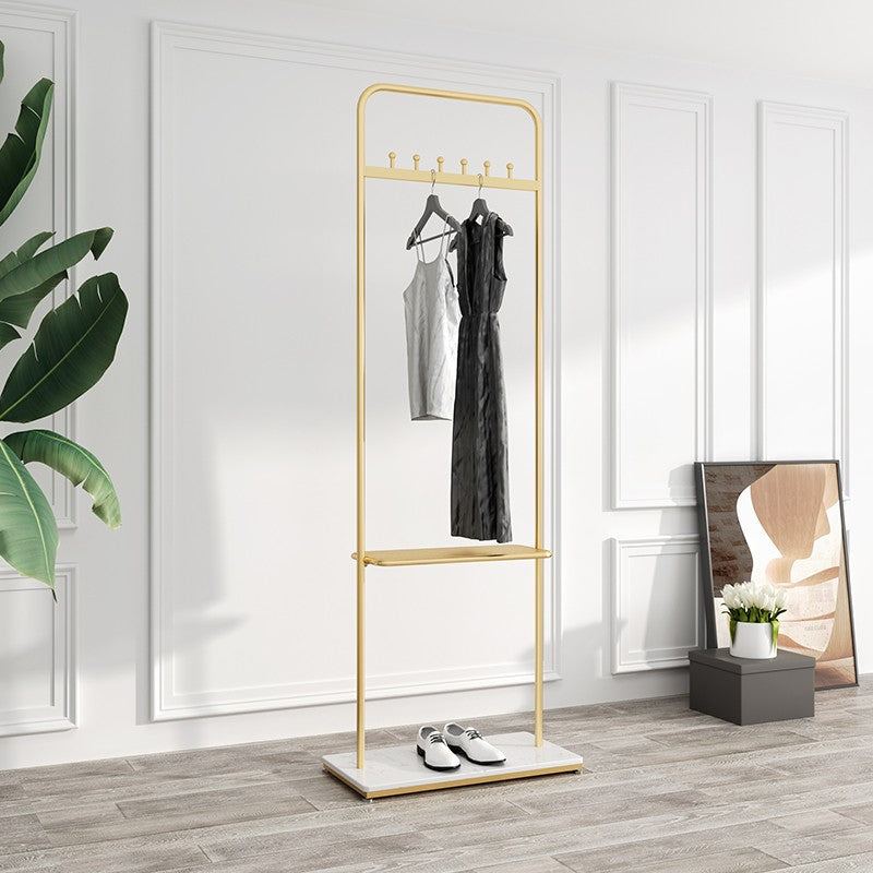 Entryway Hall Tree with Hooks and Shelf, Modern Metal Hall Stand in Gold