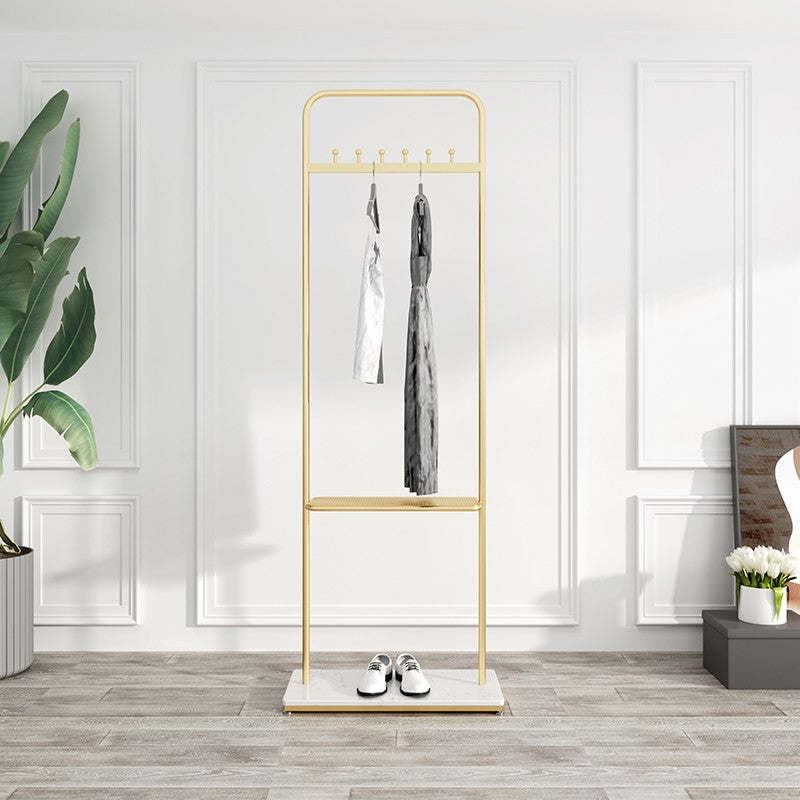 Entryway Hall Tree with Hooks and Shelf, Modern Metal Hall Stand in Gold