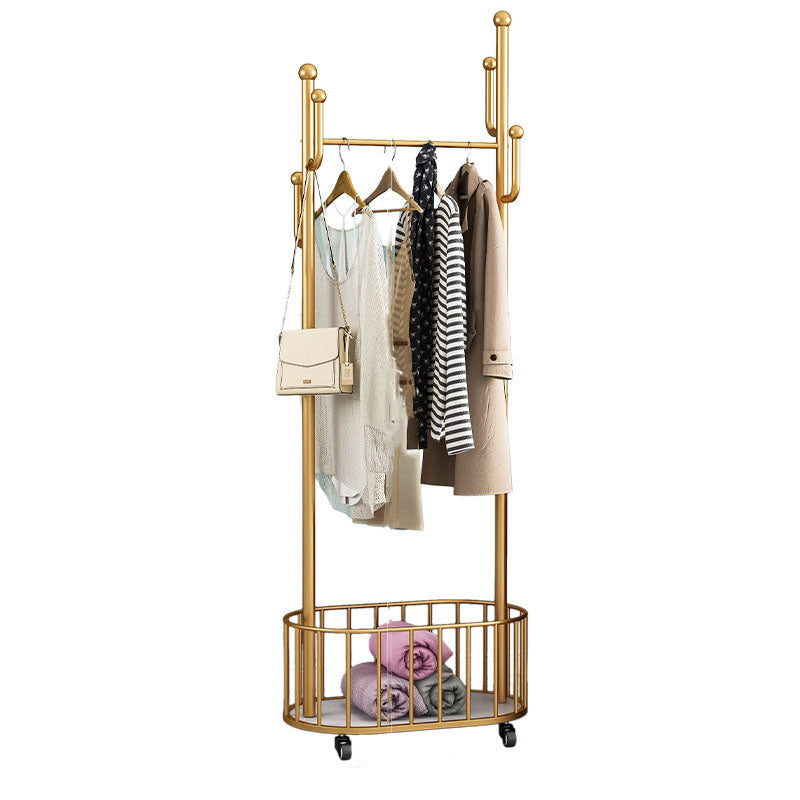 Glam Coat Rack Free Standing One Storage Shelve Metal Hall Stand with Wheels