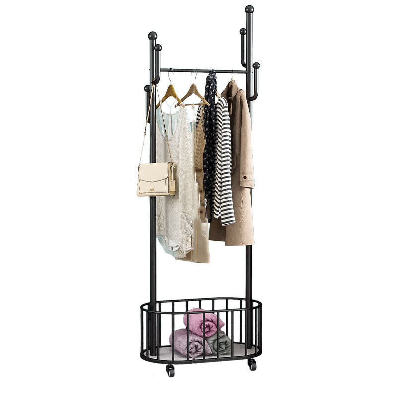 Glam Coat Rack Free Standing One Storage Shelve Metal Hall Stand with Wheels