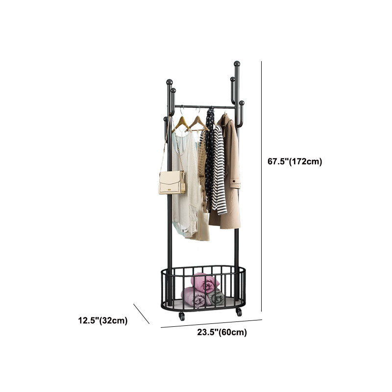 Glam Coat Rack Free Standing One Storage Shelve Metal Hall Stand with Wheels