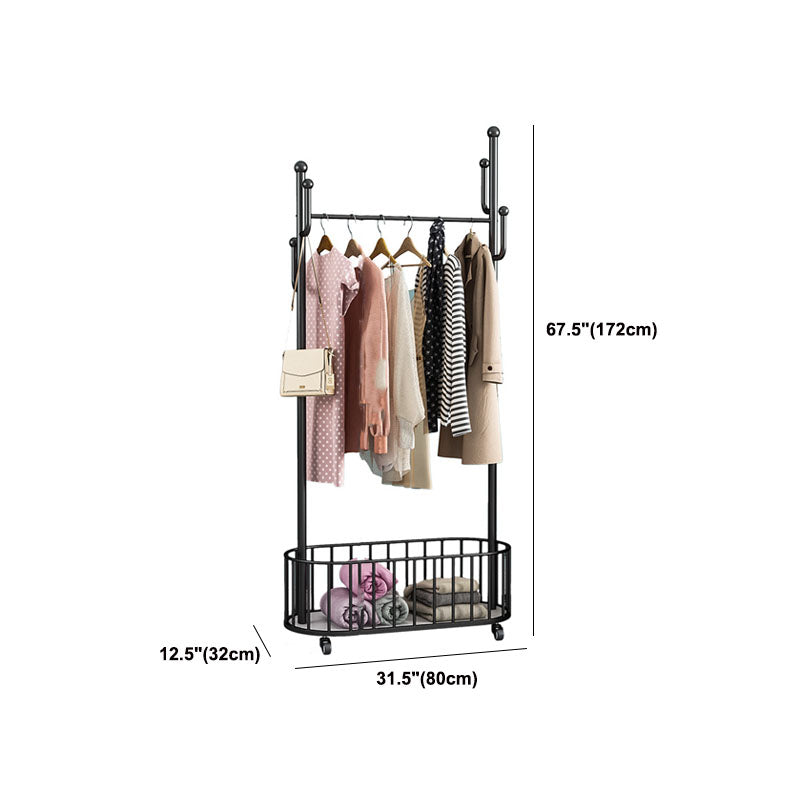 Glam Coat Rack Free Standing One Storage Shelve Metal Hall Stand with Wheels