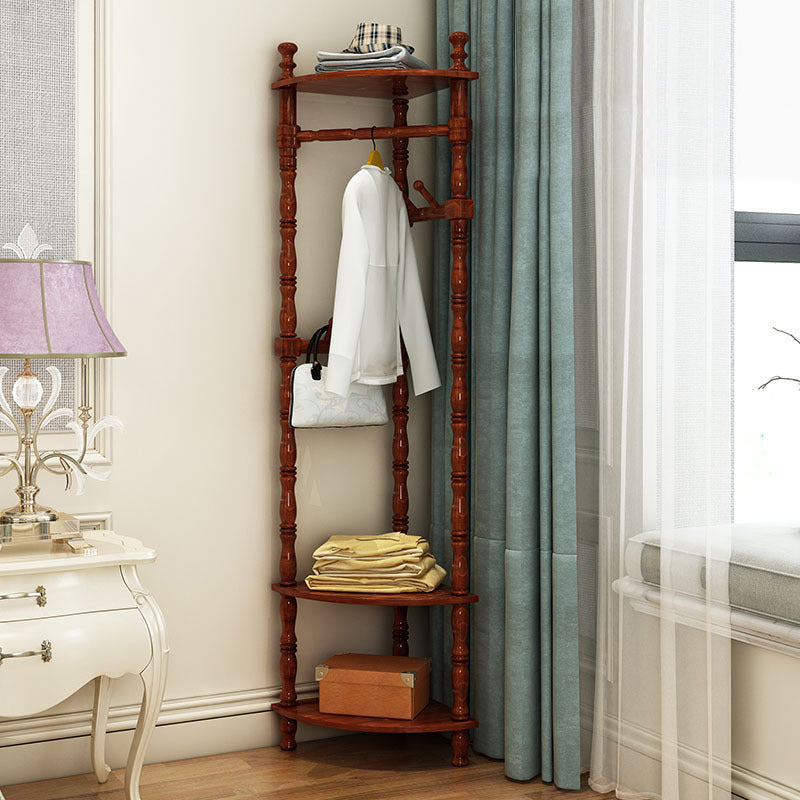 Traditional Coat Rack Free Standing Storage Shelves Solid Wood Hall Stand