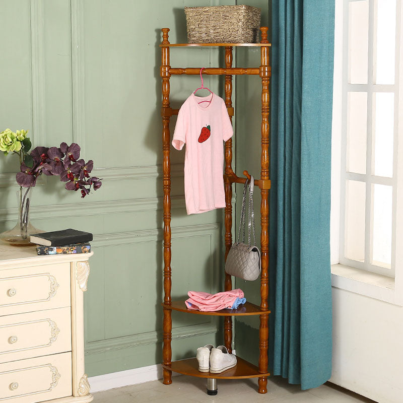 Traditional Coat Rack Free Standing Storage Shelves Solid Wood Hall Stand