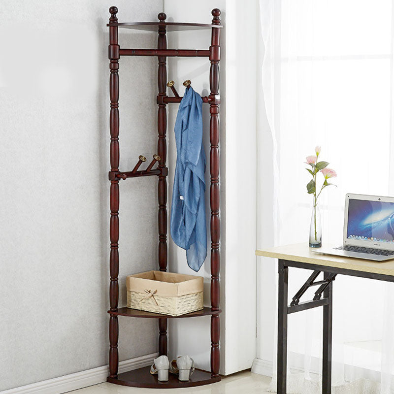 Traditional Coat Rack Free Standing Storage Shelves Solid Wood Hall Stand