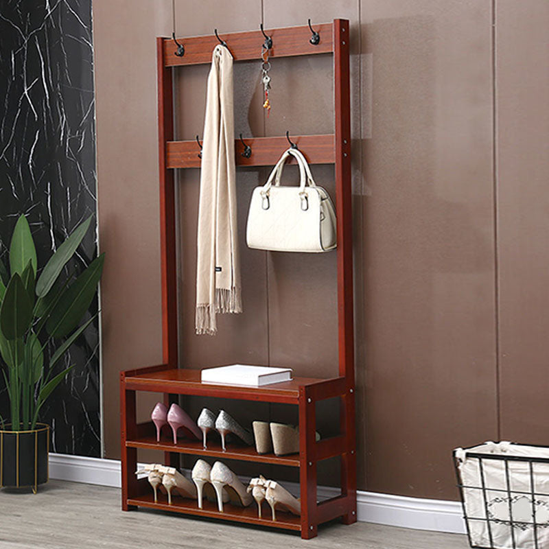 Traditional Coat Rack Free Standing Solid Wood Hall Stand with Shoe Storage Bench