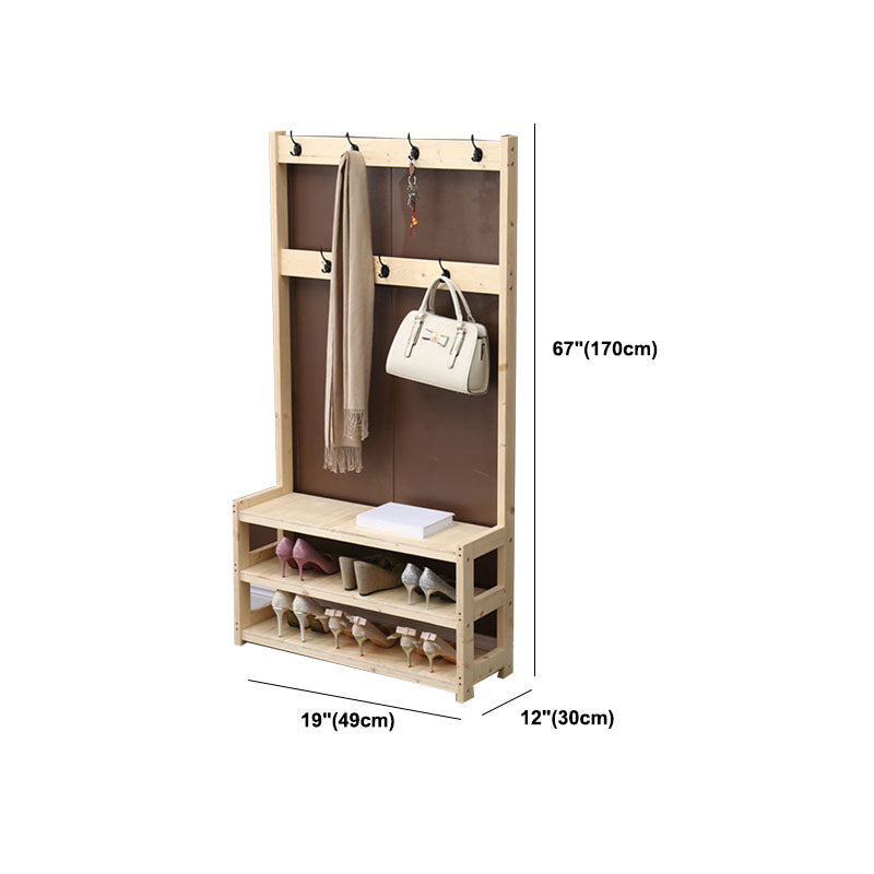 Traditional Coat Rack Free Standing Solid Wood Hall Stand with Shoe Storage Bench