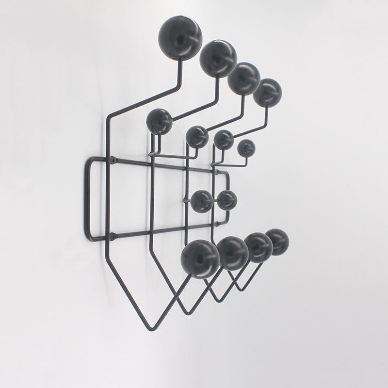 Industrial Hooks Punch-Free Metal Wall-Mounted Coat Rack with Wood Ball Decoration