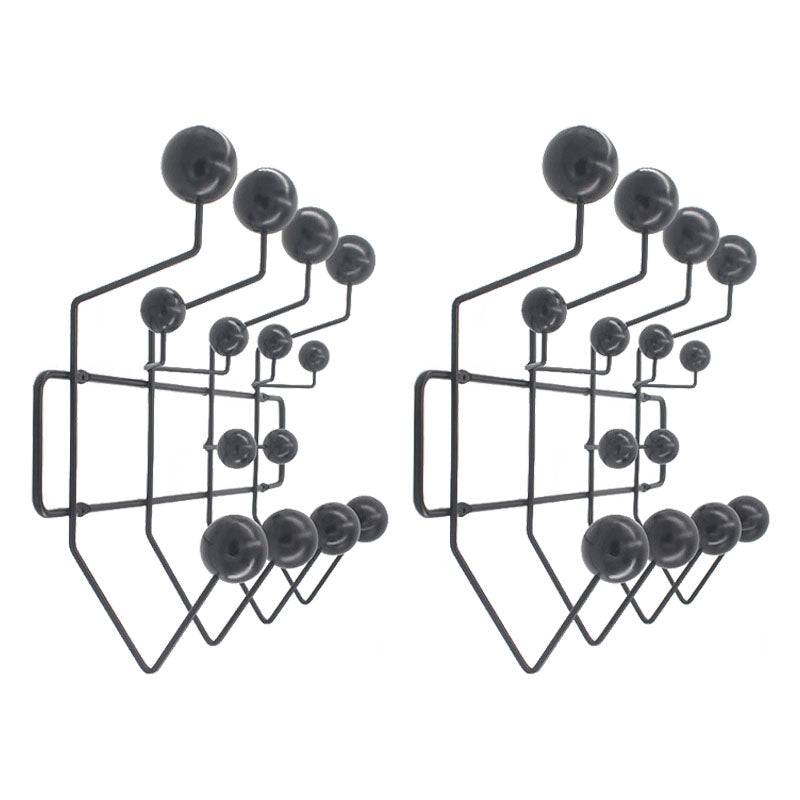 Industrial Hooks Punch-Free Metal Wall-Mounted Coat Rack with Wood Ball Decoration