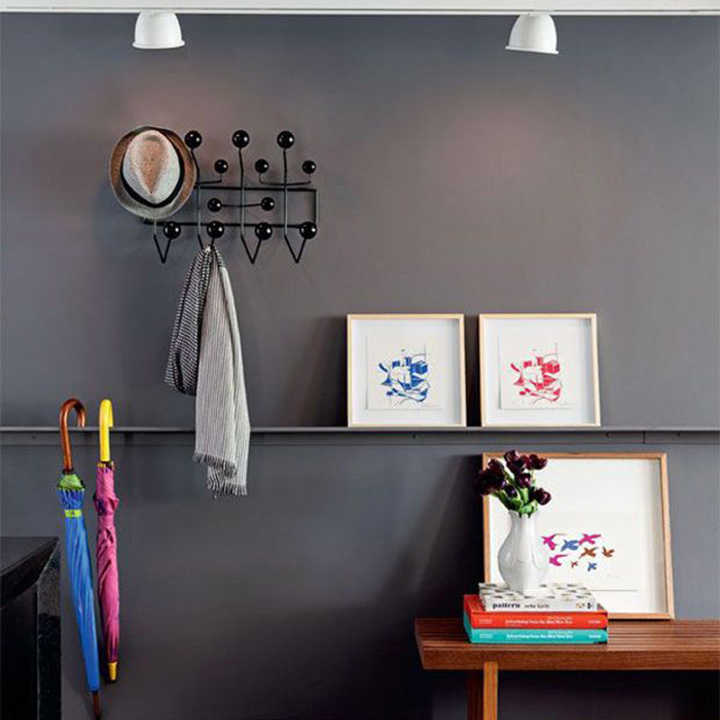 Industrial Hooks Punch-Free Metal Wall-Mounted Coat Rack with Wood Ball Decoration