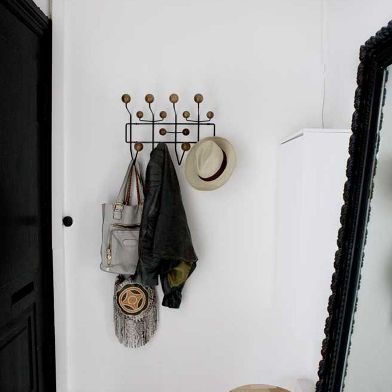 Industrial Hooks Punch-Free Metal Wall-Mounted Coat Rack with Wood Ball Decoration