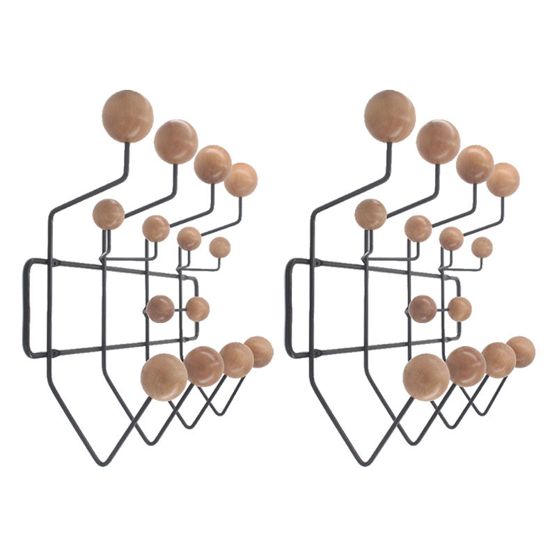 Industrial Hooks Punch-Free Metal Wall-Mounted Coat Rack with Wood Ball Decoration