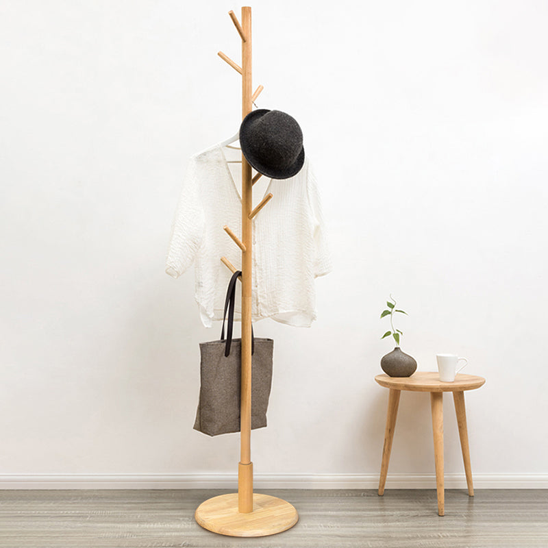 Modern Plain Solid Wood Free Standing Coat Rack with Coat Hooks