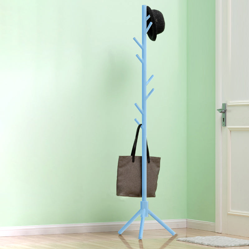 Modern Plain Solid Wood Free Standing Coat Rack with Coat Hooks