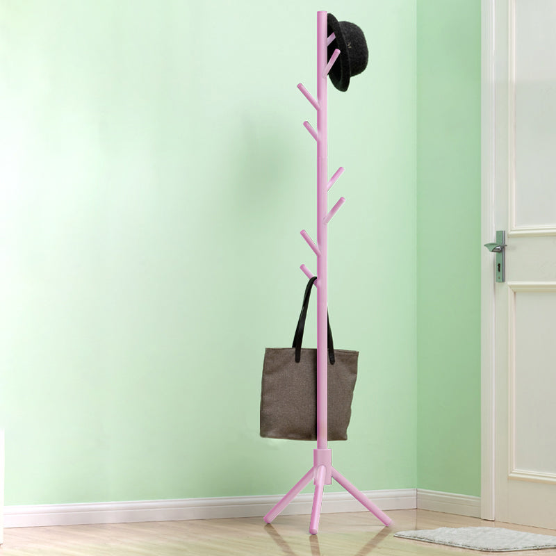 Modern Plain Solid Wood Free Standing Coat Rack with Coat Hooks