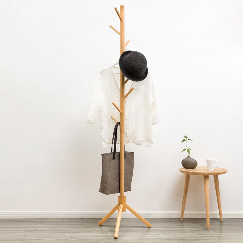 Modern Plain Solid Wood Free Standing Coat Rack with Coat Hooks