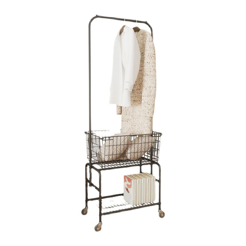 Metal Coat Hanger, Storage Baskets and Castors, Industrial Entryway Kit