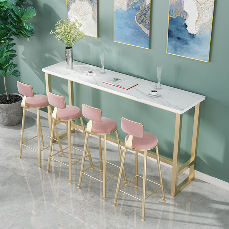 Glam Pub Table with Gold Metal Trestle Rectangle Wood Top Bar Table