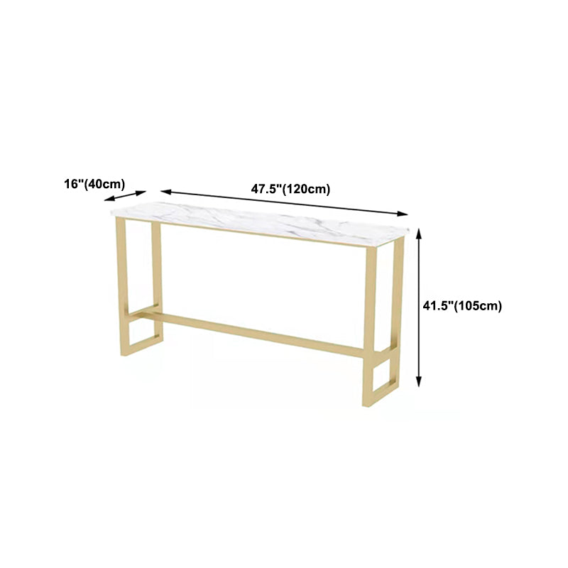 Glam Pub Table with Gold Metal Trestle Rectangle Wood Top Bar Table