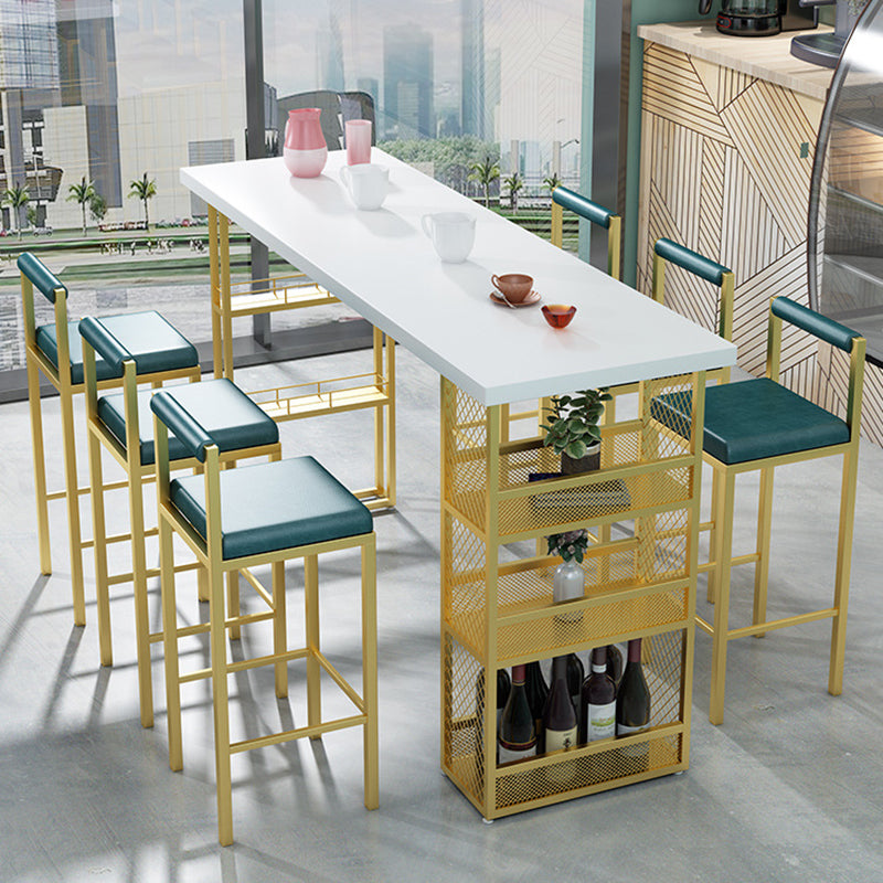 Glam Style Pub Table with Metal Base Rectangle Solid Wood Top Bar Table