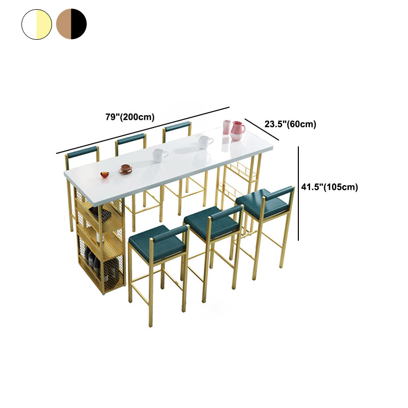 Glam Style Pub Table with Metal Base Rectangle Solid Wood Top Bar Table