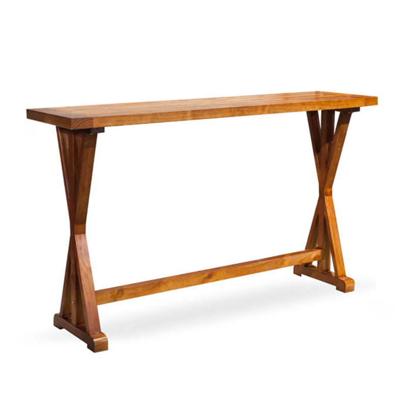 Brown Solid Wood Top Bar Table for Small Places Contemporary Pub Table with Trestle