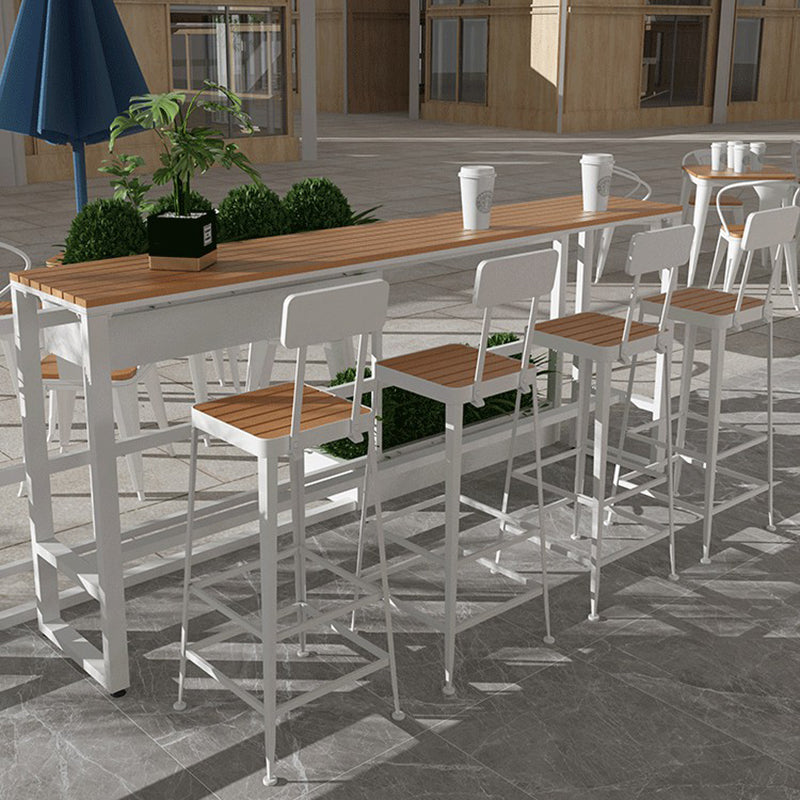 Modern Pub Table with White Trestle Faux Wood Top Bar Table for Small Places