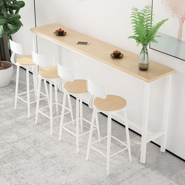 Natural Finish Solid Wood Top Bar Table Modern White Metal Frame Pub Table