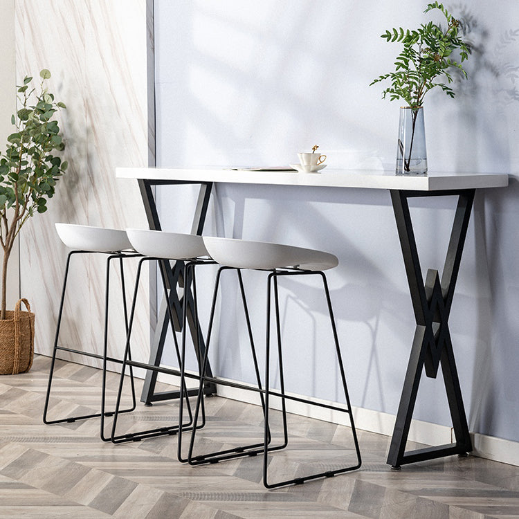 White Solid Wood Top Bar Table Industrial Bistro Table with Black Metal Frame