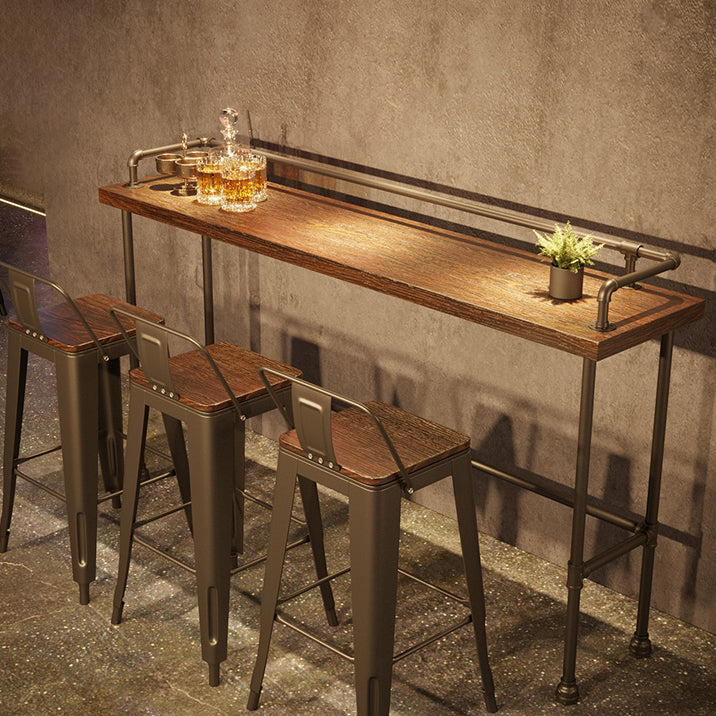 Pine Wood Top Bar Table Rectangular Industrial Bar Table with Trestle Base