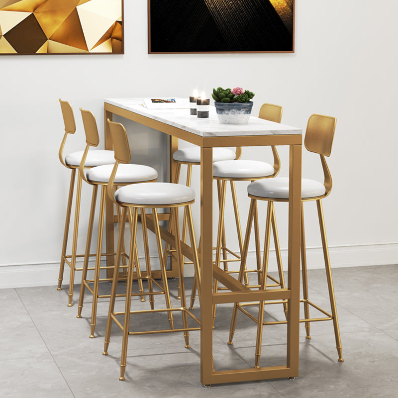 Artificial Marble Top Rectangle Bar Table Luxurious Bistro Table with Trestle Base in Gold