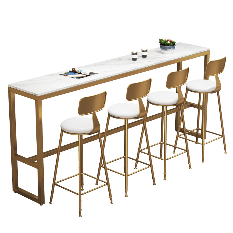 Artificial Marble Top Rectangle Bar Table Luxurious Bistro Table with Trestle Base in Gold